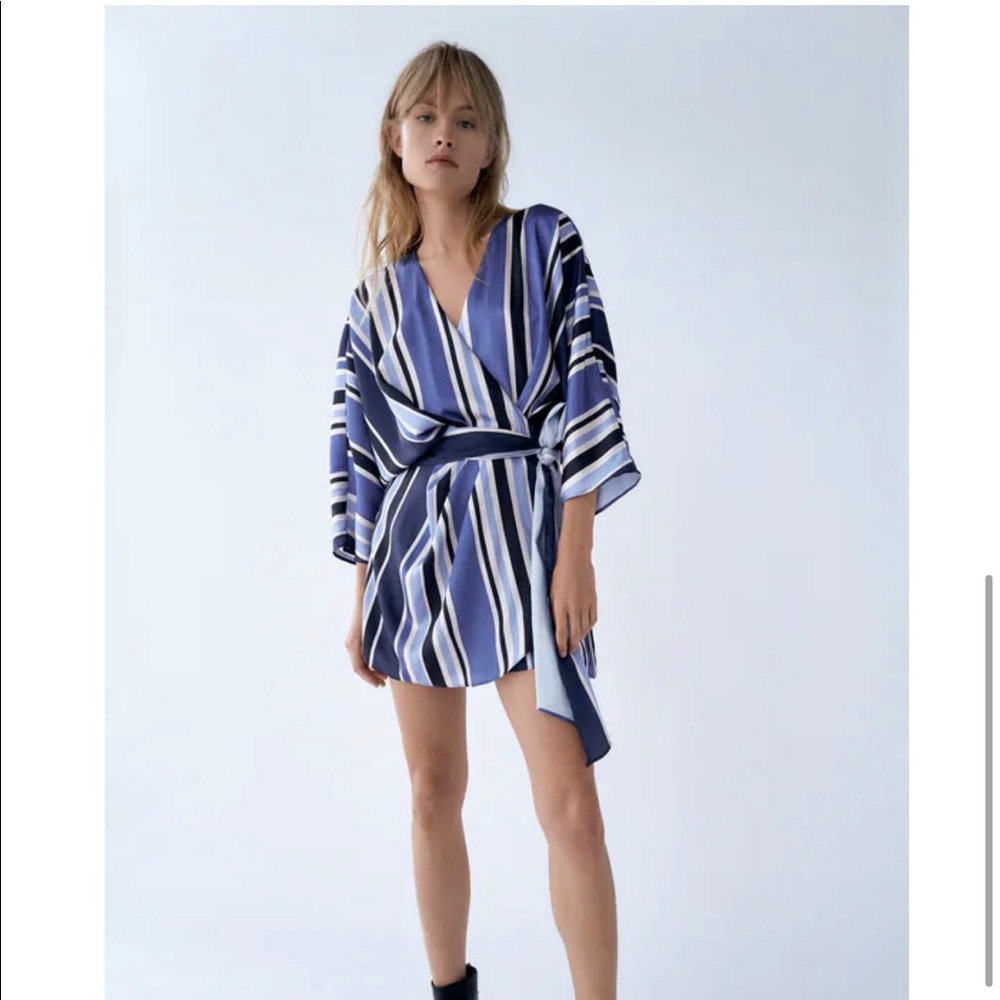 Zara XXL blue striped romper with front tie